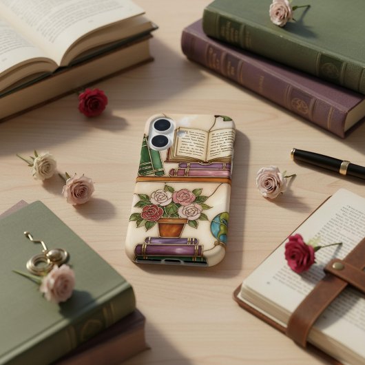 Stained-Glass Style Floral Bookshelf Book Lover Case-Mate iPhoneケース