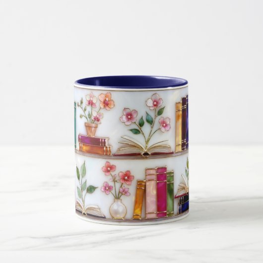 Stained Glass Style Floral Bookshelf Mug マグカップ (中央)