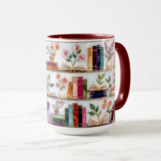 Stained Glass Style Floral Bookshelf Mug マグカップ (正面右)