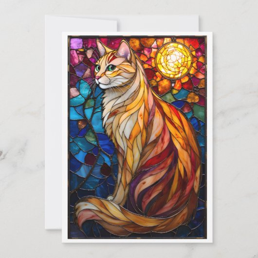 Stained Glass Style Fluffy Orange and White Cat  カード (正面)