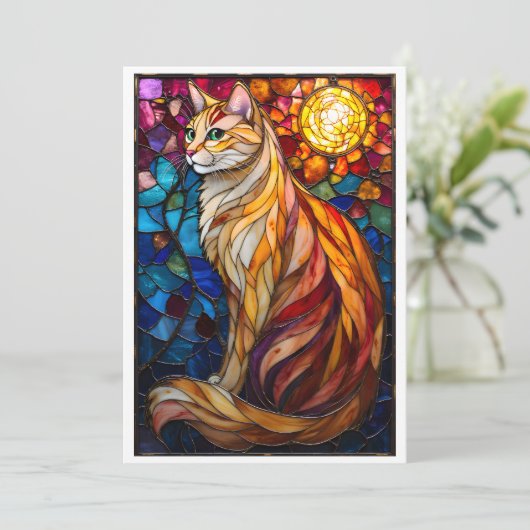 Stained Glass Style Fluffy Orange and White Cat  カード (スタンド正面)