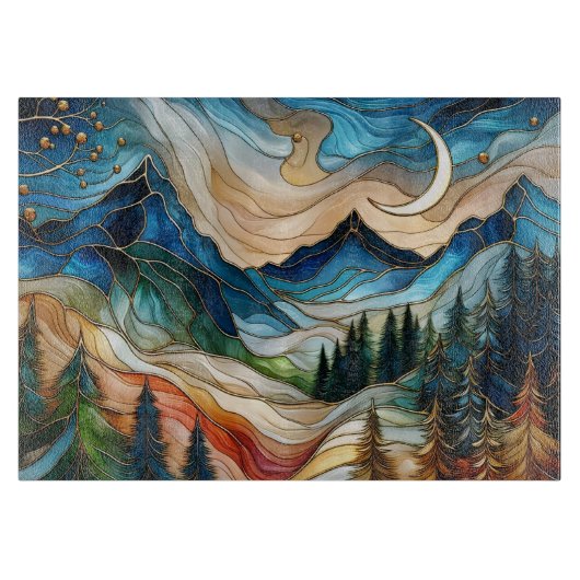 Stained Glass Style Mountain Cutting Board カッティングボード (正面)