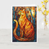 Stained Glass Style Orange Cat  カード (黄色い花)