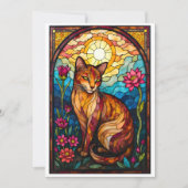 Stained Glass Style Orange Kitty with Pink Flowers カード (正面)