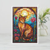 Stained Glass Style Orange Kitty with Pink Flowers カード (スタンド正面)