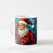 Stained Glass Style Santa Claus Merry Christmas コーヒーマグカップ (正面左)