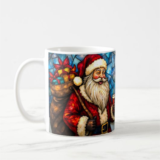 Stained Glass Style Santa Claus with Candle  コーヒーマグカップ (左)