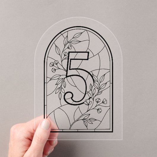 Stained Glass Style Table Number Five アクリル招待状 (インサイチュ (ポータブル))