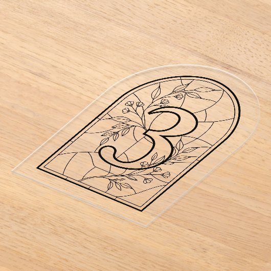 Stained Glass Style Table Number Three アクリル招待状 (レイダウン)