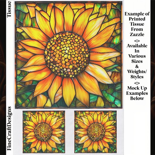 Stained Glass Sunflower Tile Panel EK8 Decoupage 薄葉紙