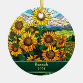 Stained Glass Sunflowers Personalized セラミックオーナメント (正面)