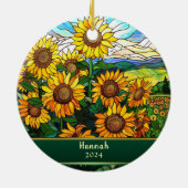 Stained Glass Sunflowers Personalized セラミックオーナメント (裏面)