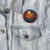 Stained Glass Sunset Button – Colorful Artistic  缶バッジ (インサイチュ)