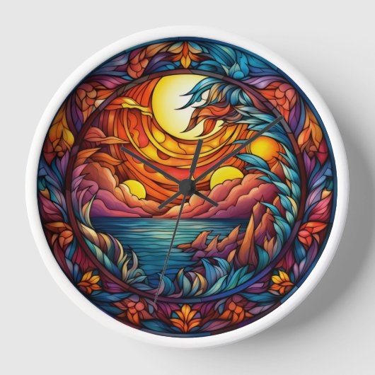 Stained Glass Sunset Landscape Wall Clock  壁時計 (正面)