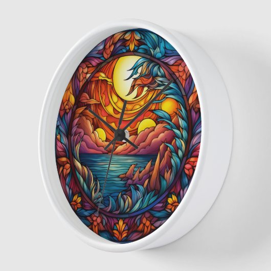 Stained Glass Sunset Landscape Wall Clock  壁時計 (傾斜)