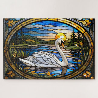 Stained Glass Swan Jigsaw Puzzle ジグソーパズル
