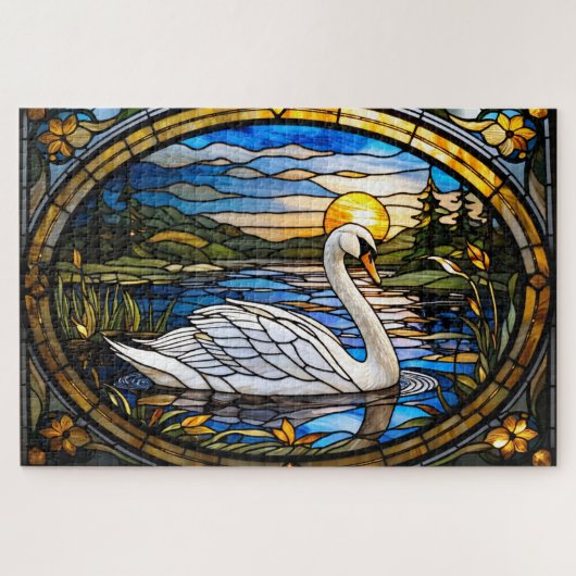 Stained Glass Swan Jigsaw Puzzle ジグソーパズル (横)