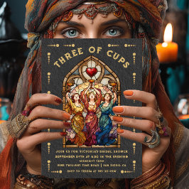 Stained Glass Three of Cups Bridal Shower Tarot 招待状