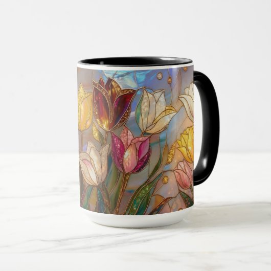 Stained Glass Tulip Mug: Floral Art マグカップ (正面右)