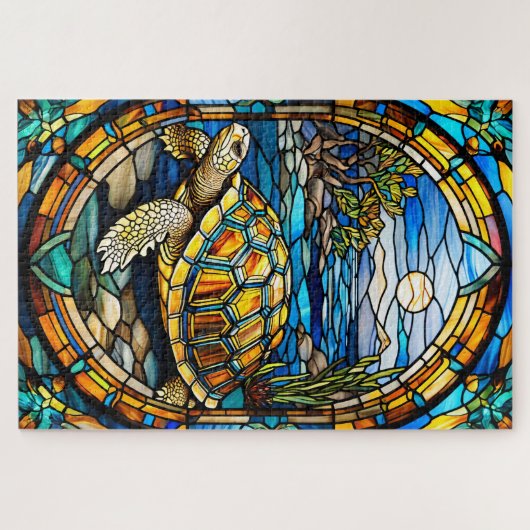 Stained Glass Turtle Jigsaw Puzzle ジグソーパズル (横)