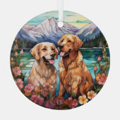 Stained Glass Two Golden Retriever Dogs ガラスオーナメント (裏面)