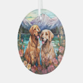 Stained Glass Two Golden Retriever Dogs ガラスオーナメント (正面左)