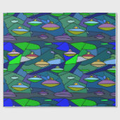 Stained Glass UFO Alien Pattern Wrapping Paper ラッピングペーパー (フラット)