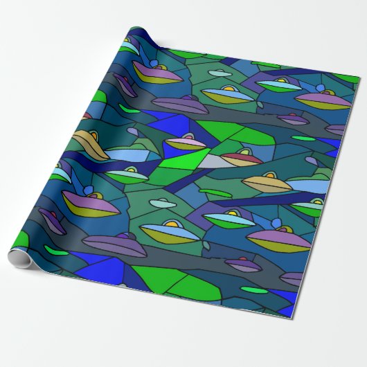 Stained Glass UFO Alien Pattern Wrapping Paper ラッピングペーパー (アンロールド)