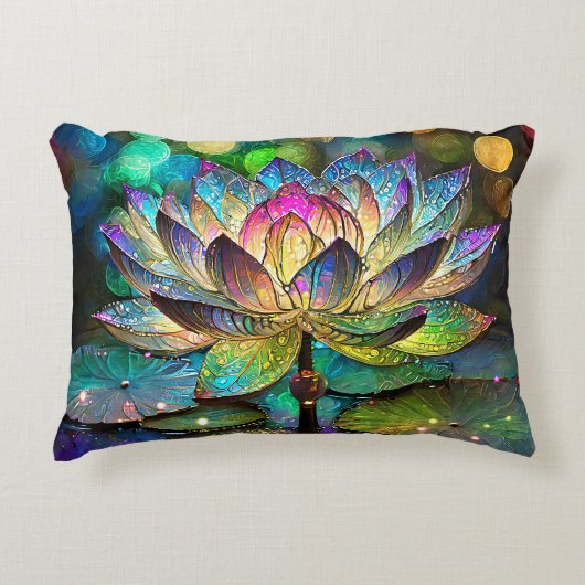 Stained Glass Vibrant Lotus Flower アクセントクッション (正面)
