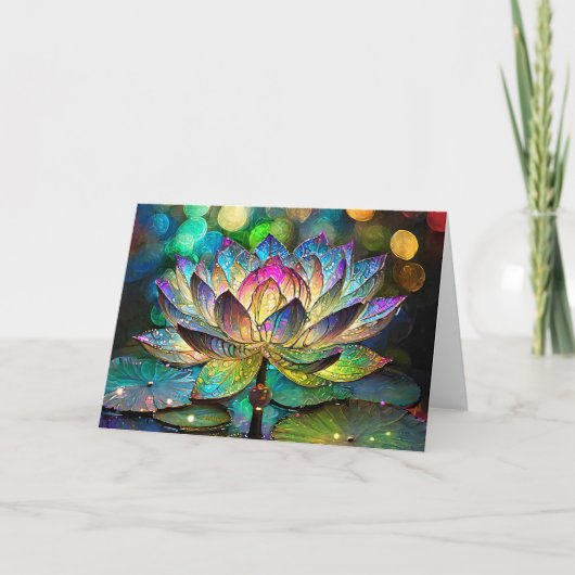 Stained Glass Vibrant Lotus Flower カード (正面)