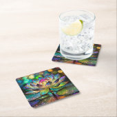 Stained Glass Vibrant Lotus Flower スクエアペーパーコースター (インサイチュ)