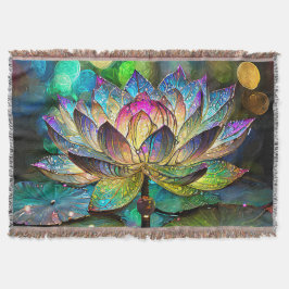 Stained Glass Vibrant Lotus Flower スローブランケット