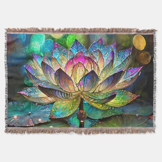Stained Glass Vibrant Lotus Flower スローブランケット (正面)