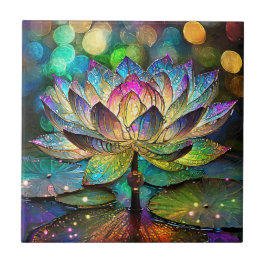 Stained Glass Vibrant Lotus Flower タイル
