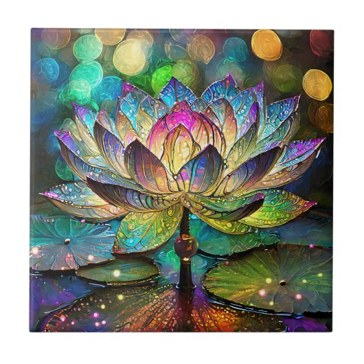 Stained Glass Vibrant Lotus Flower タイル (正面)