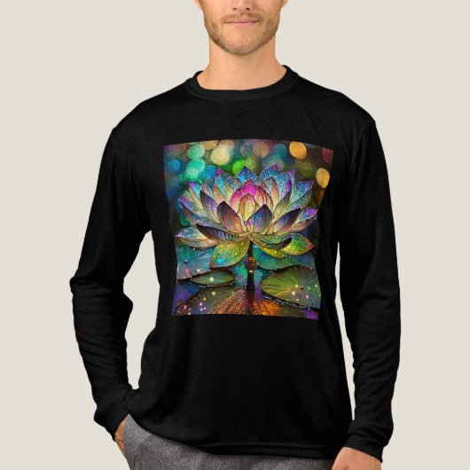 Stained Glass Vibrant Lotus Flower トライブレンドTシャツ (正面)