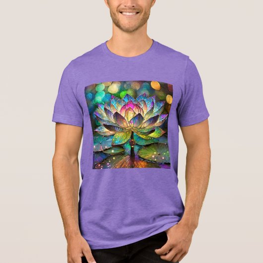 Stained Glass Vibrant Lotus Flower トライブレンドTシャツ (正面)