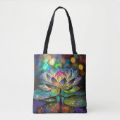 Stained Glass Vibrant Lotus Flower トートバッグ (正面)