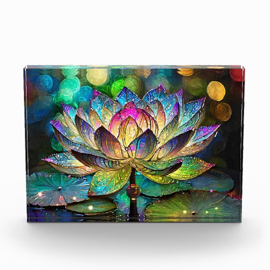 Stained Glass Vibrant Lotus Flower フォトブロック (正面)