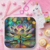 Stained Glass Vibrant Lotus Flower ペーパープレート (パーティー)