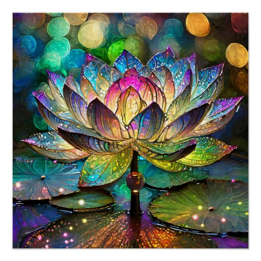 Stained Glass Vibrant Lotus Flower ポスター (正面)