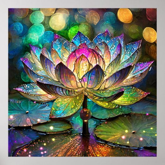 Stained Glass Vibrant Lotus Flower ポスター (正面)