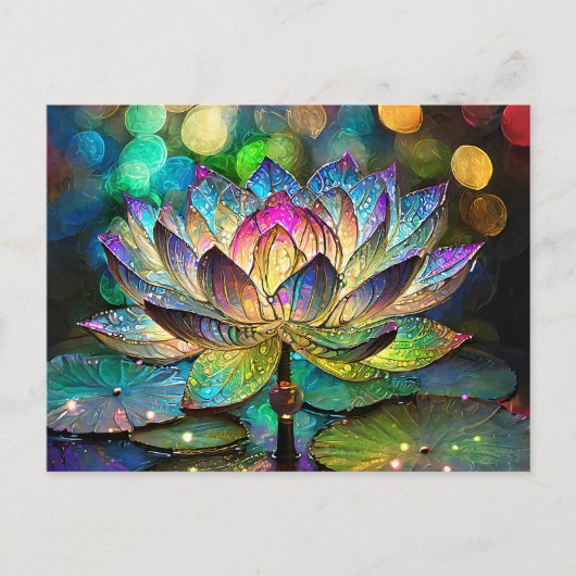 Stained Glass Vibrant Lotus Flower ポストカード (正面)