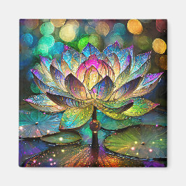 Stained Glass Vibrant Lotus Flower マグネット
