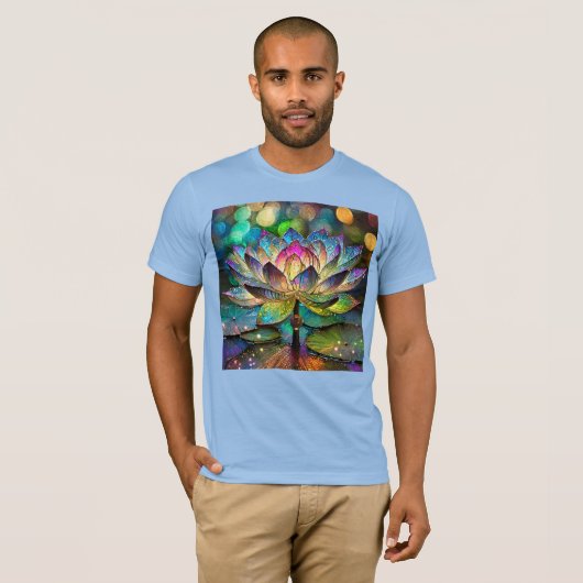 Stained Glass Vibrant Lotus Flower Tシャツ (正面フル)