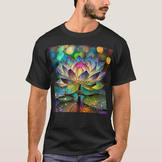 Stained Glass Vibrant Lotus Flower Tシャツ (正面)
