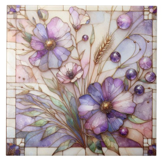 Stained glass violet flower タイル (正面)