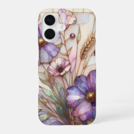 Stained glass violet flower iPhone 16ケース