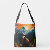 Stained Glass Wildlife Mountain Sunset Bear クロスボディバッグ (裏面)