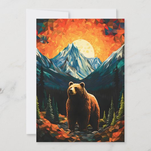 Stained Glass Wildlife Mountain Sunset Bear シーズンカード (正面)